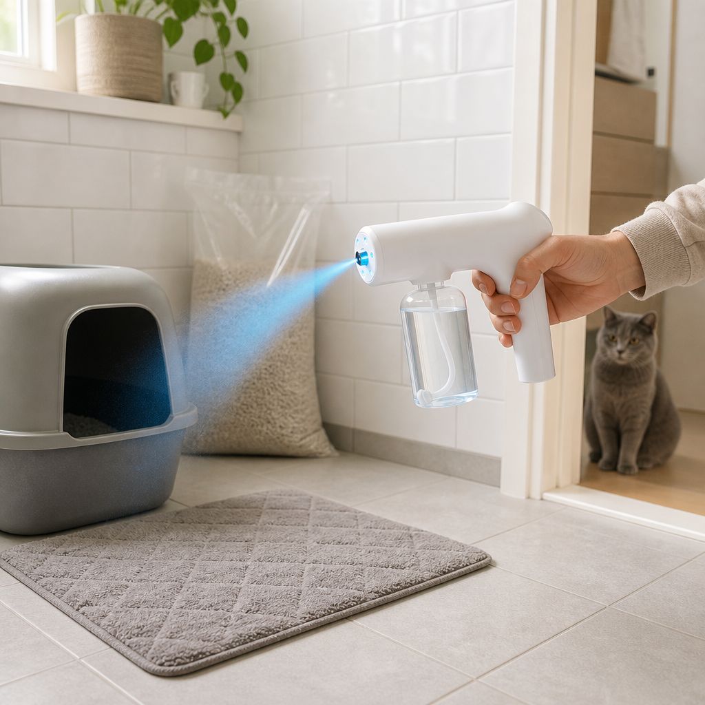 Nebulizando alrededor del arenero del gato