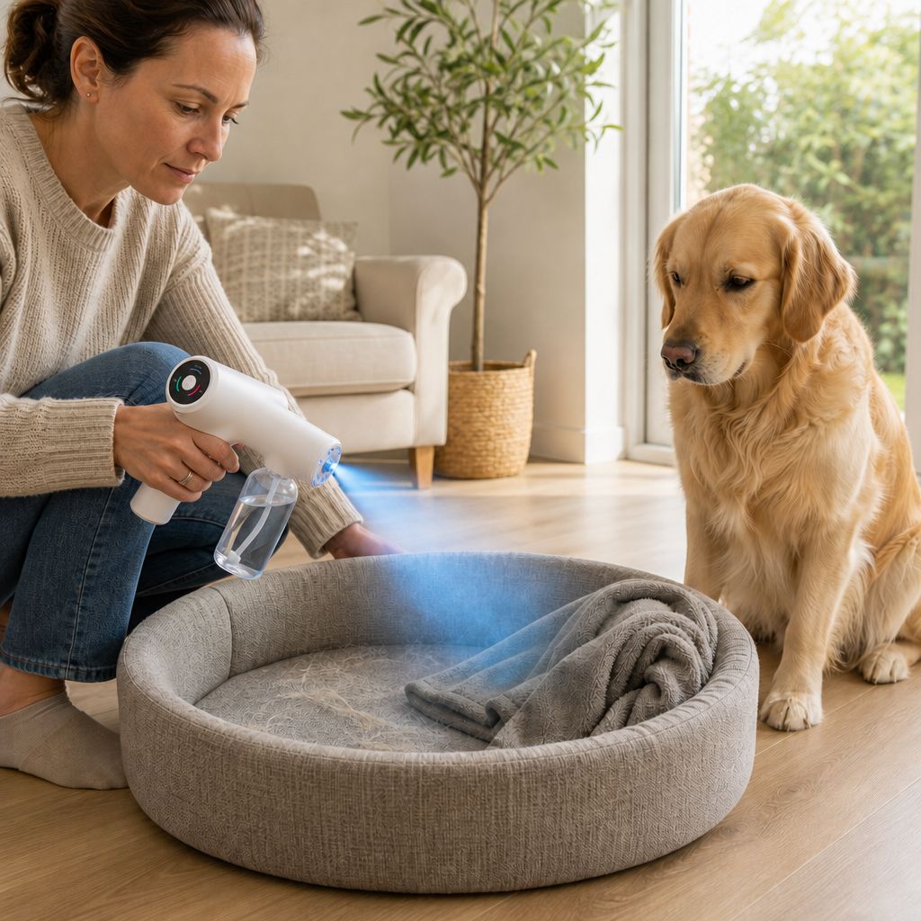 Nebulizando la cama del perro