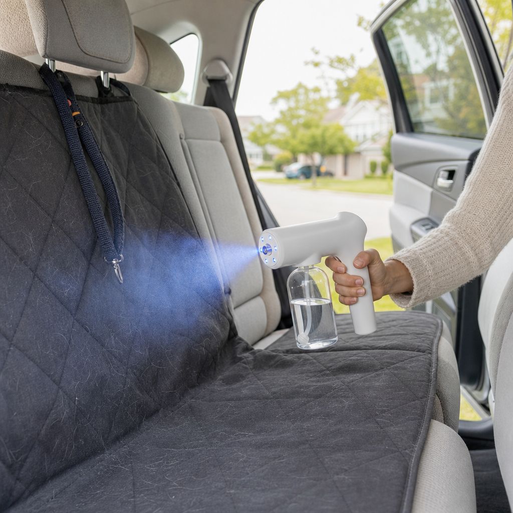 Nebulizando el asiento trasero del coche