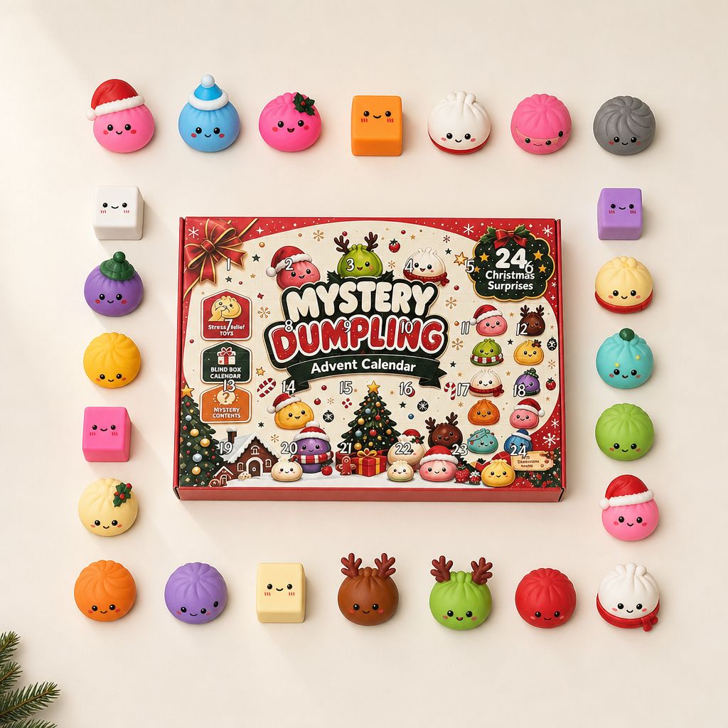 El calendario rodeado de sus 24 squishies navideños