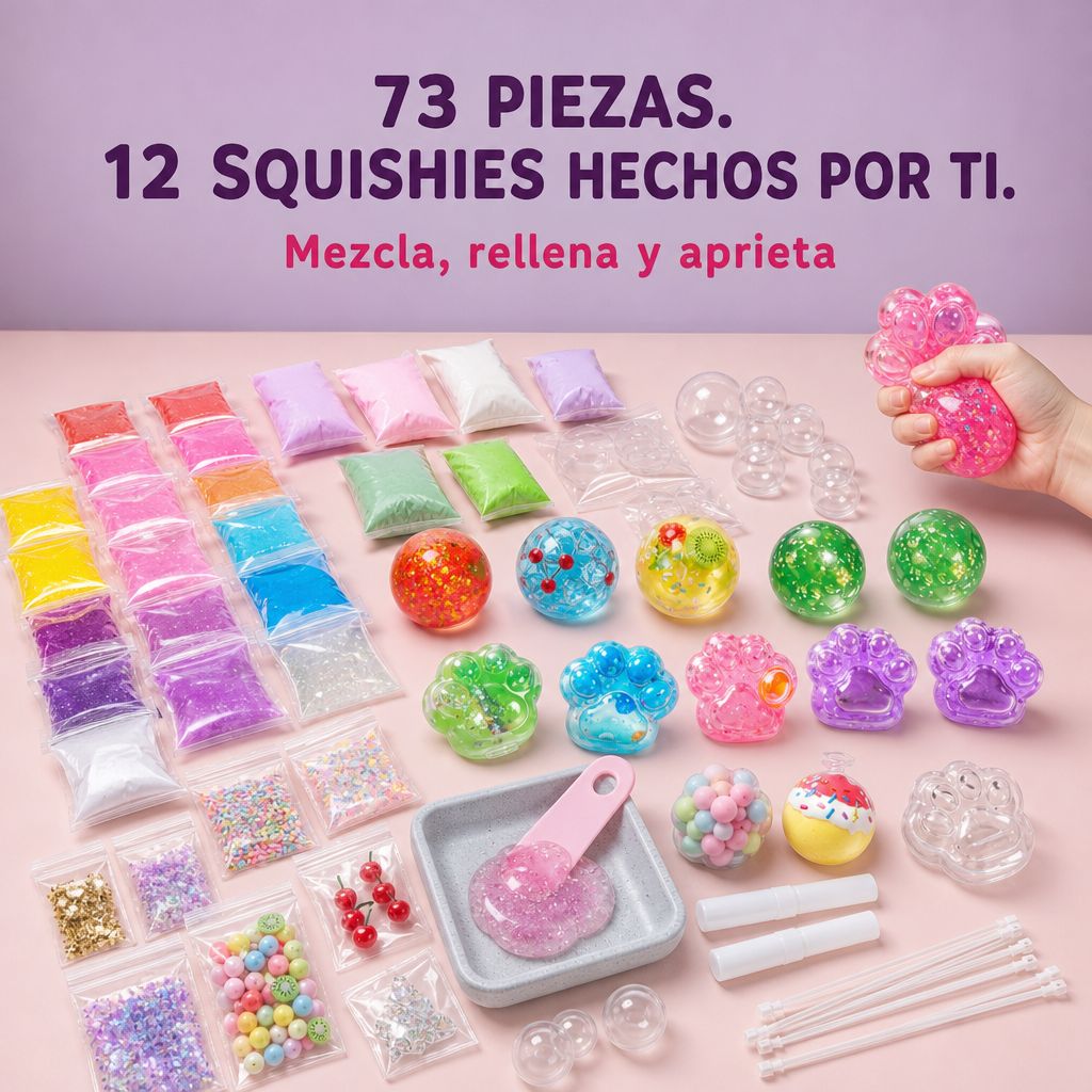 Kit Squishy de 73 piezas con los 12 squishies terminados